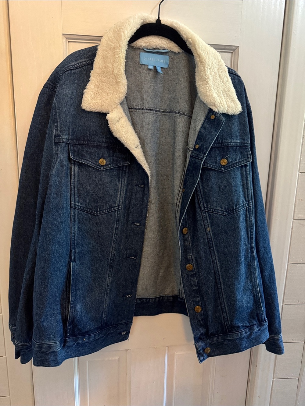 Draper James Indigo Denim Jacket with Cream Sherpa Collar
